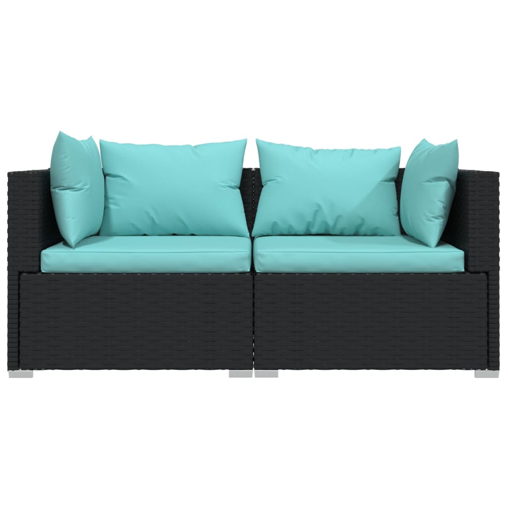 3-delige Loungeset met kussens poly rattan zwart – afbeelding 4