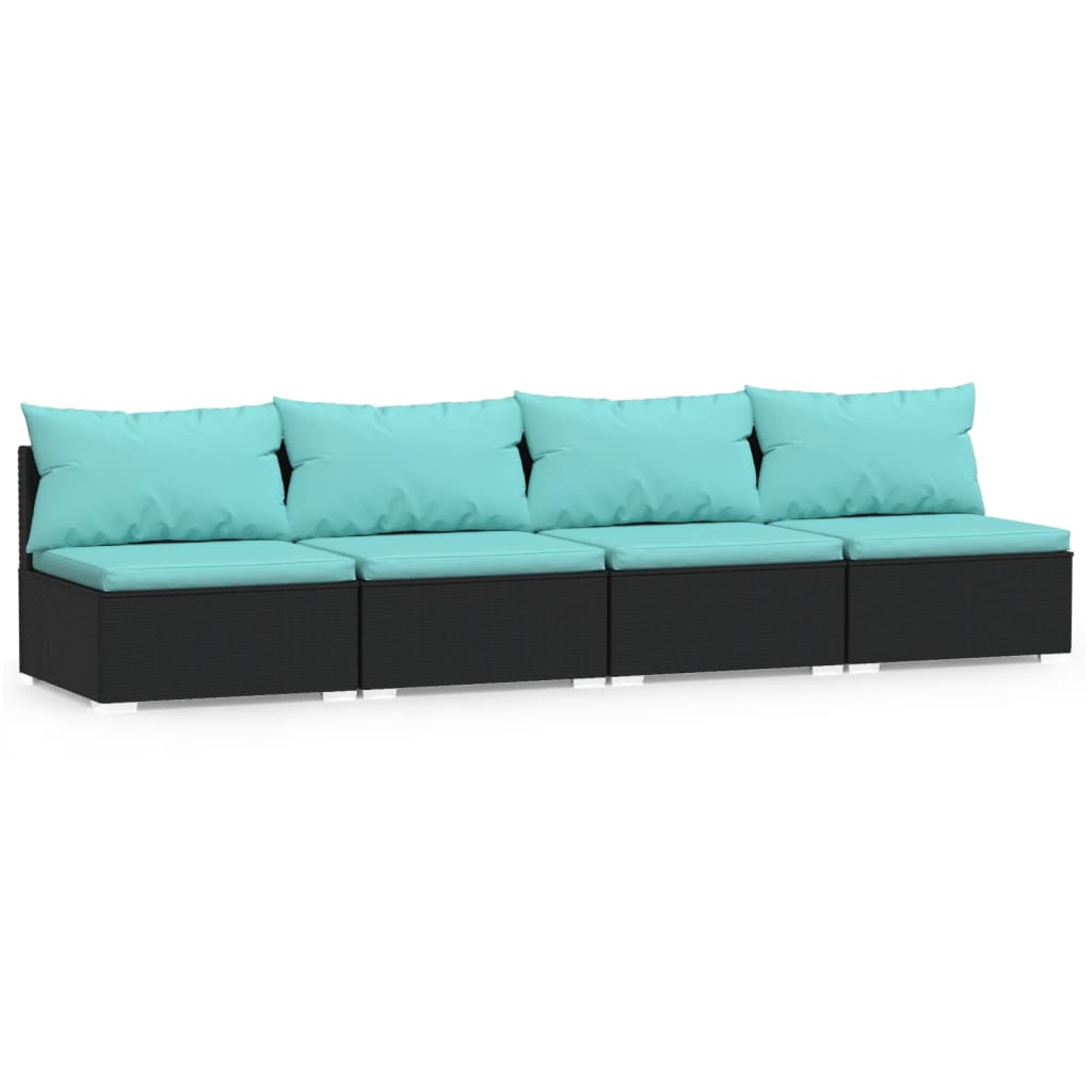 Vierzitsbank met kussens poly rattan zwart – afbeelding 2