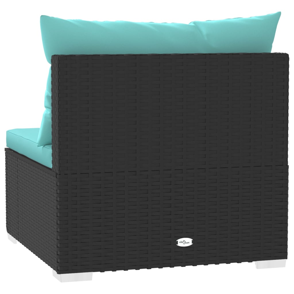 Vierzitsbank met kussens poly rattan zwart – afbeelding 6