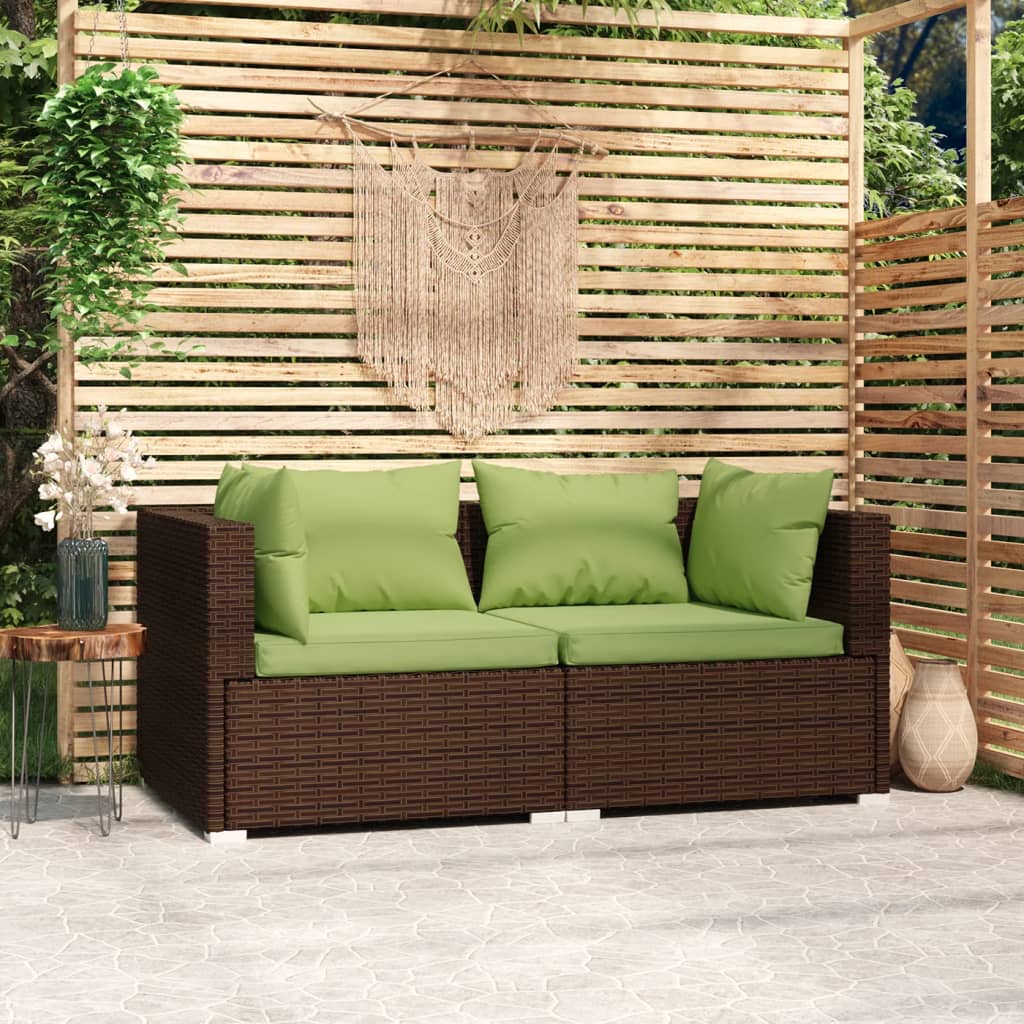 Bank 2-zits met kussens poly rattan bruin – afbeelding 1
