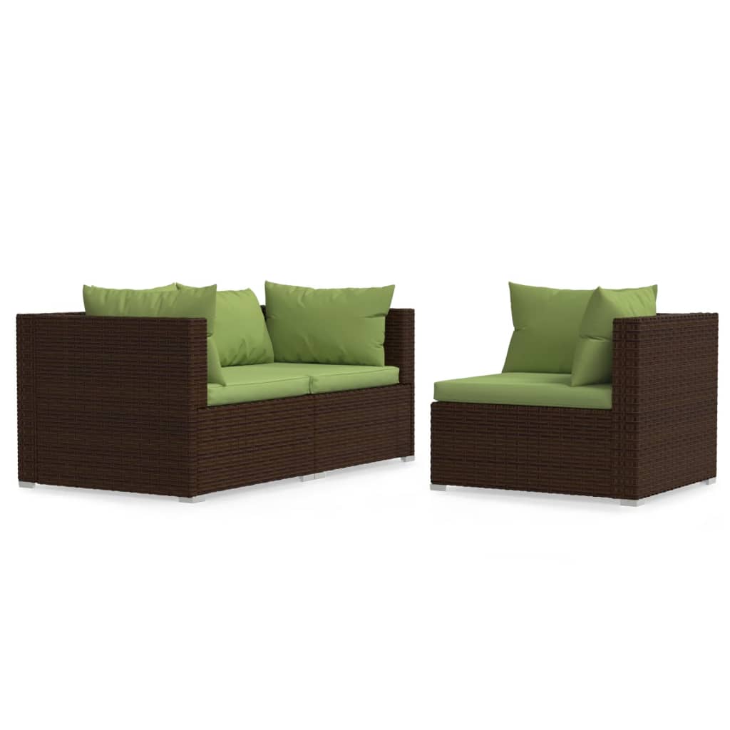 3-delige Loungeset met kussens poly rattan bruin – afbeelding 2