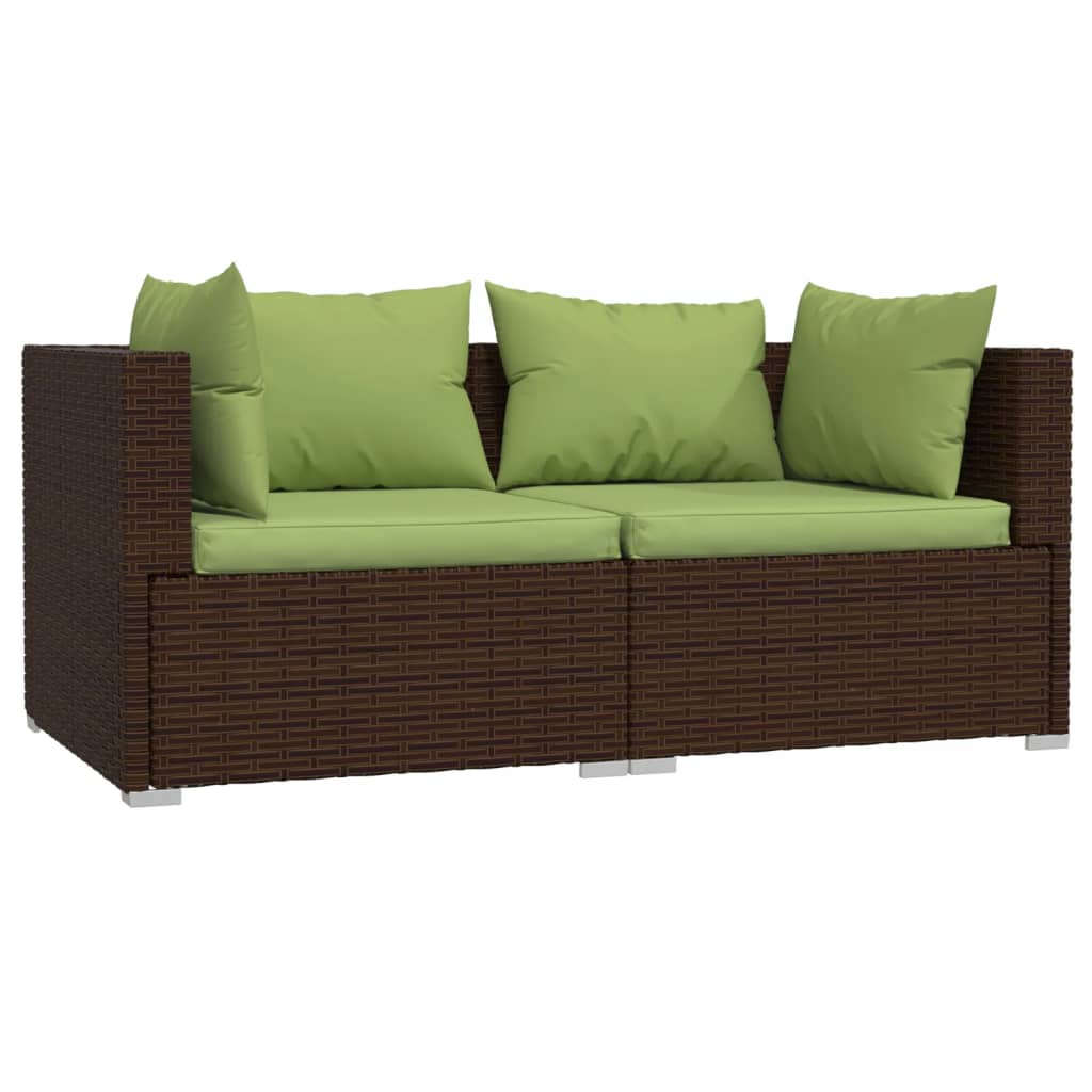 3-delige Loungeset met kussens poly rattan bruin – afbeelding 3