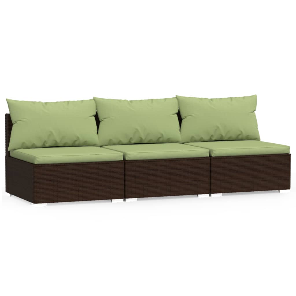 Bank 3-zits met kussens poly rattan bruin – afbeelding 2
