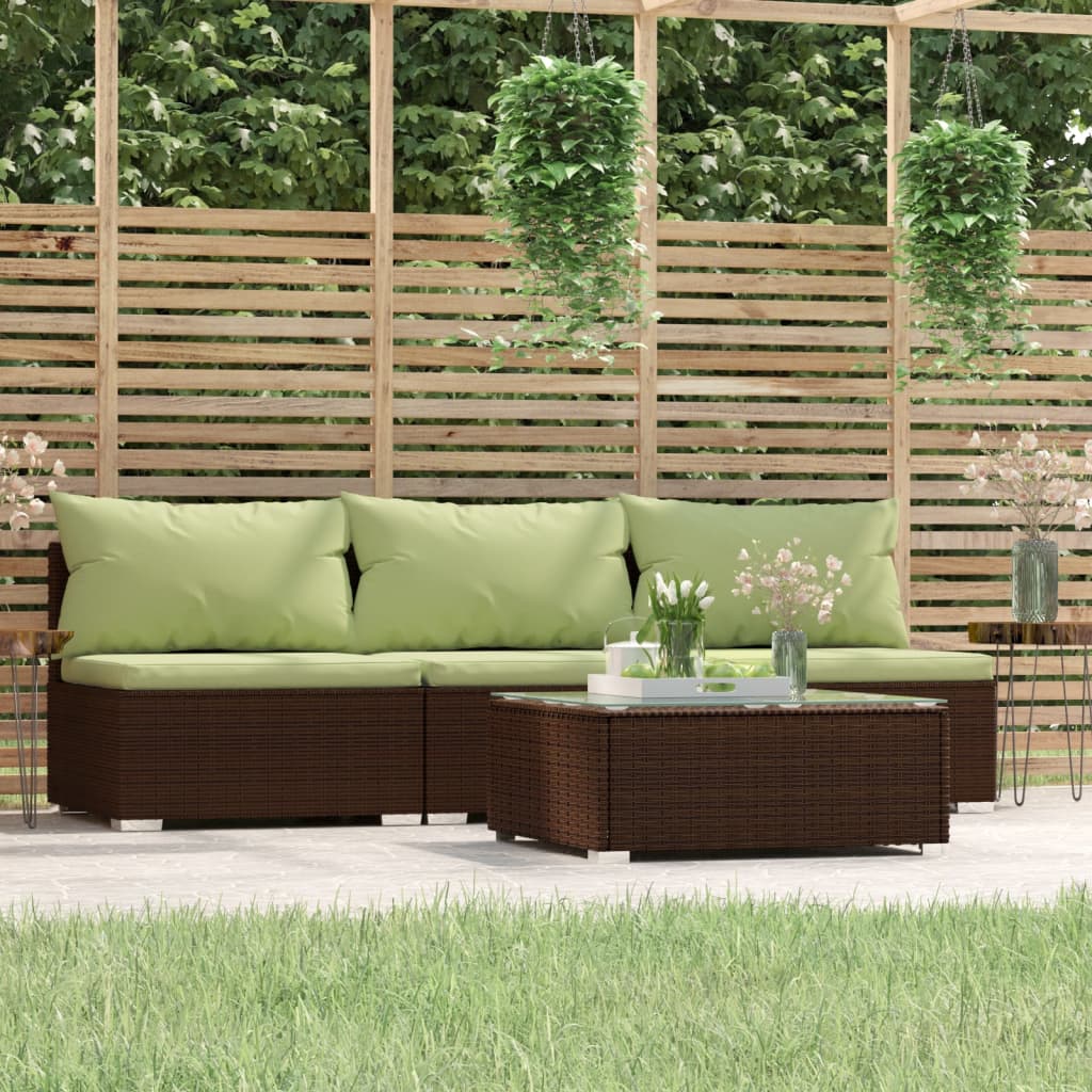 4-delige Loungeset met kussens poly rattan bruin – afbeelding 1