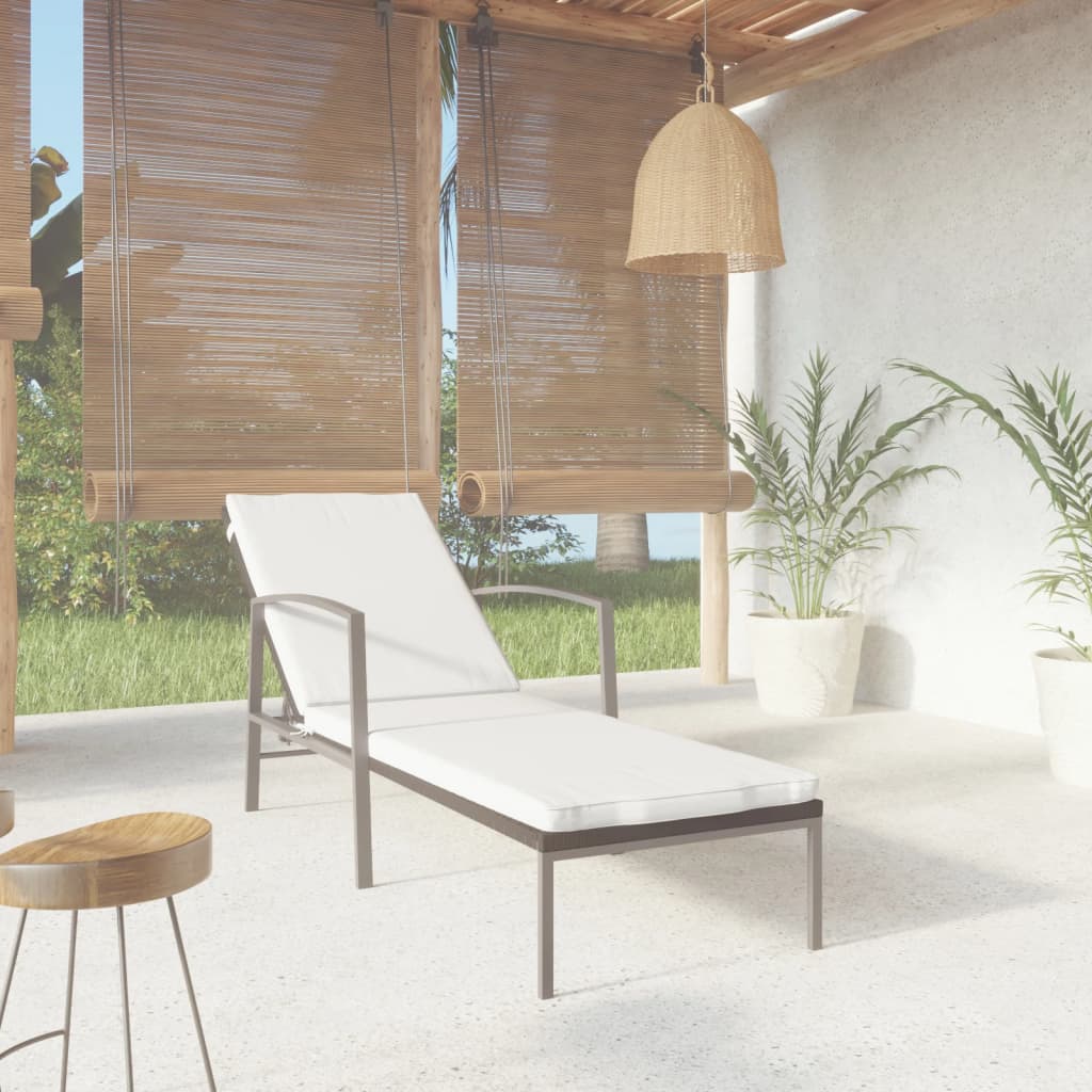 Ligbed met kussen poly rattan zwart