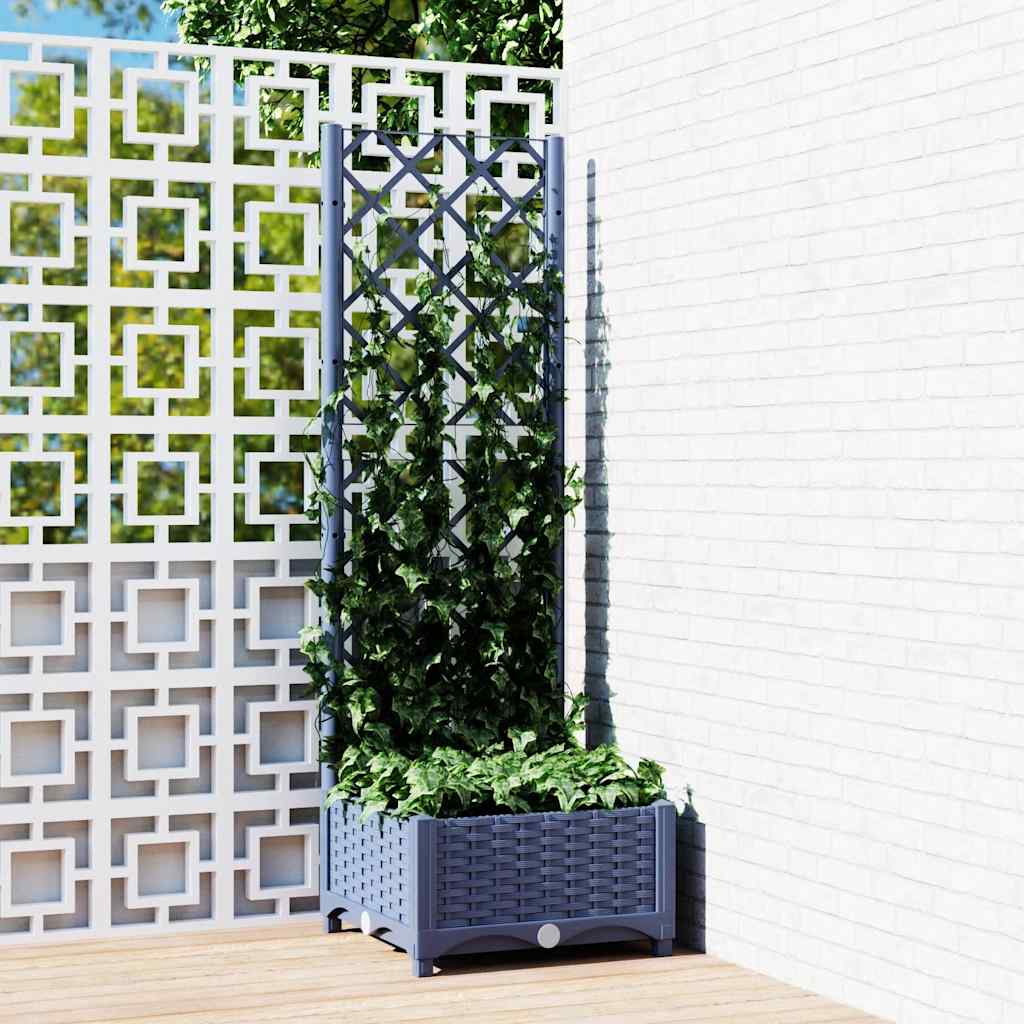 Plantenbak met trellis blauwgrijs 40x40x121,5 cm PP