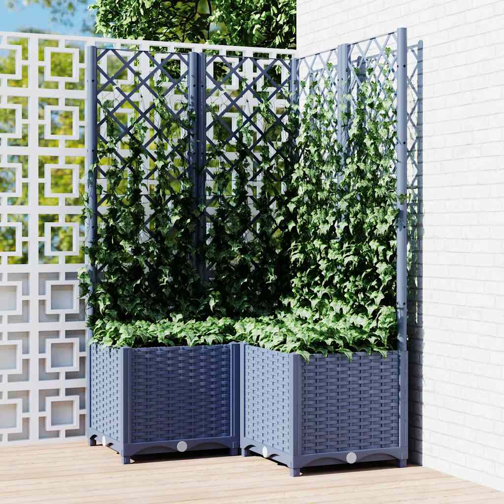 Plantenbak met latwerk 80x80x136 cm polypropeen blauwgrijs – afbeelding 1