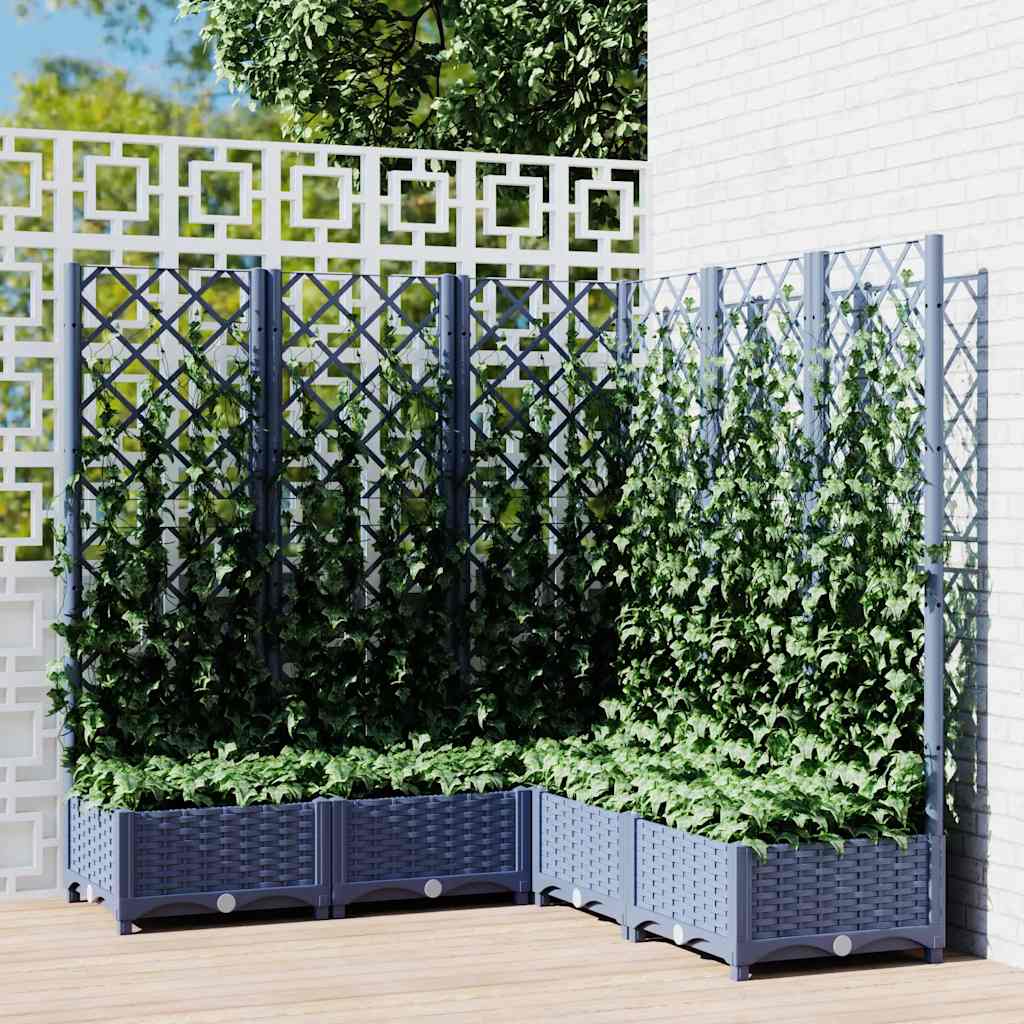 Plantenbak met latwerk 120x120x121,5 cm polypropeen blauwgrijs – afbeelding 1