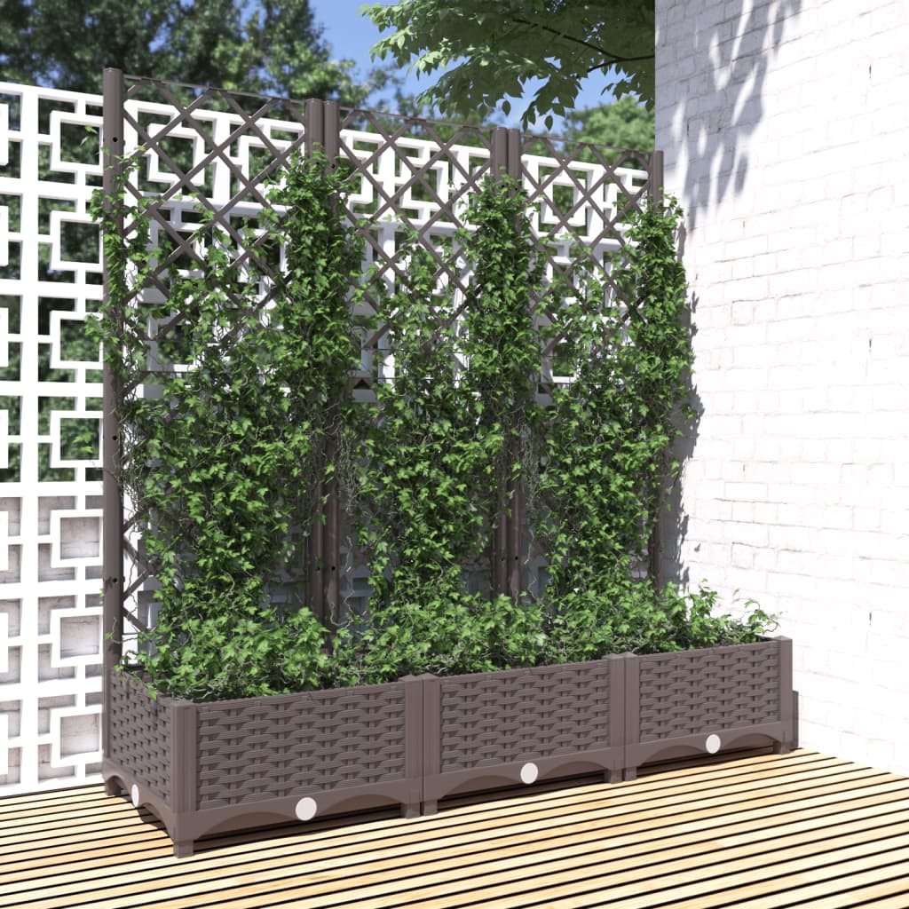 Plantenbak met trellis bruin 120x40x121,5 cm PP