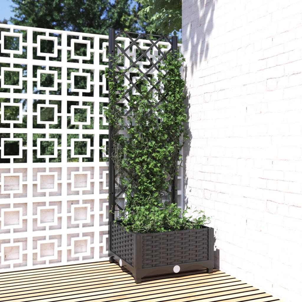 Plantenbak met trellis zwart 40x40x121,5 cm PP