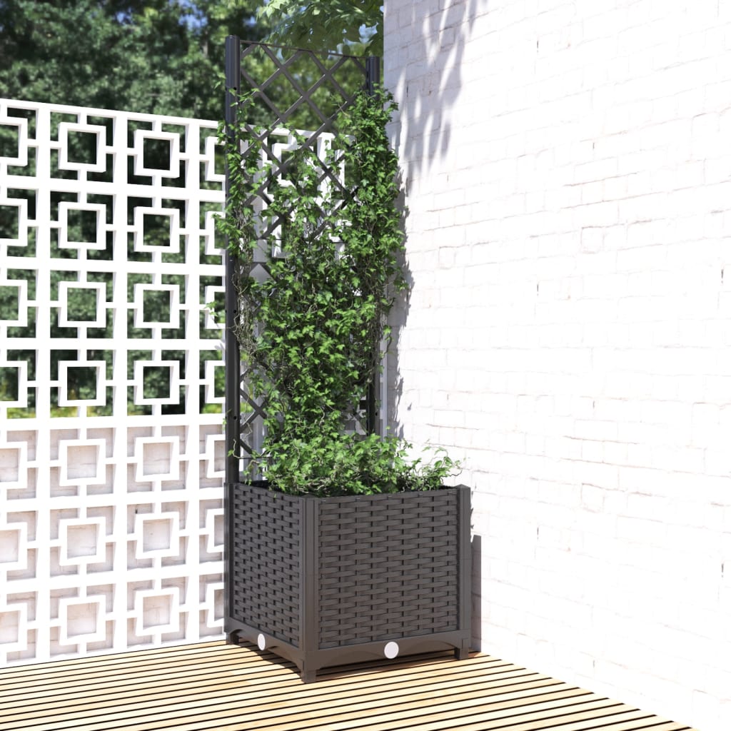Plantenbak met trellis zwart 40x40x136 cm PP