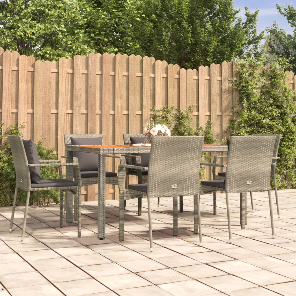 7-delige Tuinset met kussens poly rattan grijs – afbeelding 1