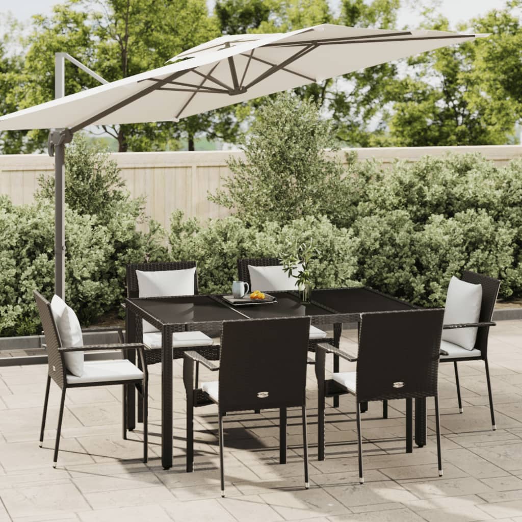 7-delige Tuinset met kussens poly rattan zwart – afbeelding 1