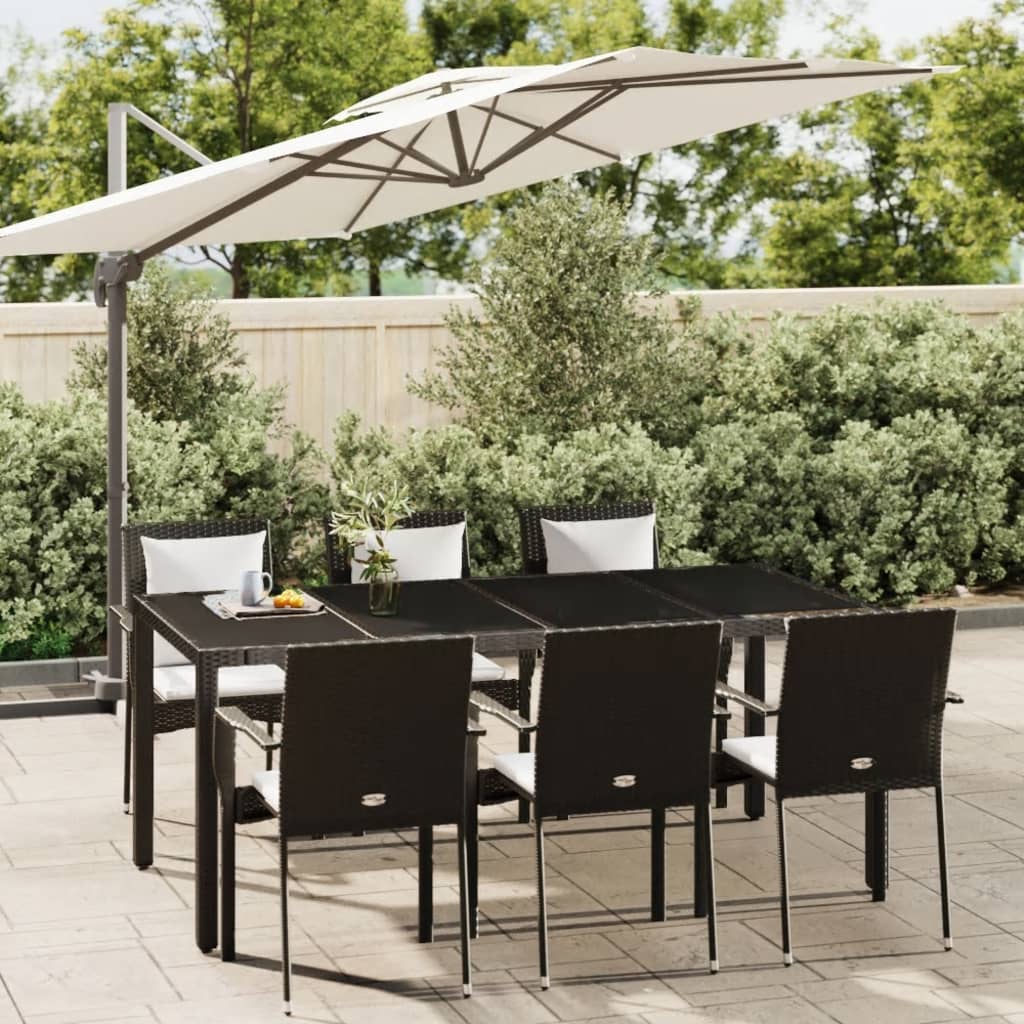 7-delige Tuinset met kussens poly rattan zwart – afbeelding 1