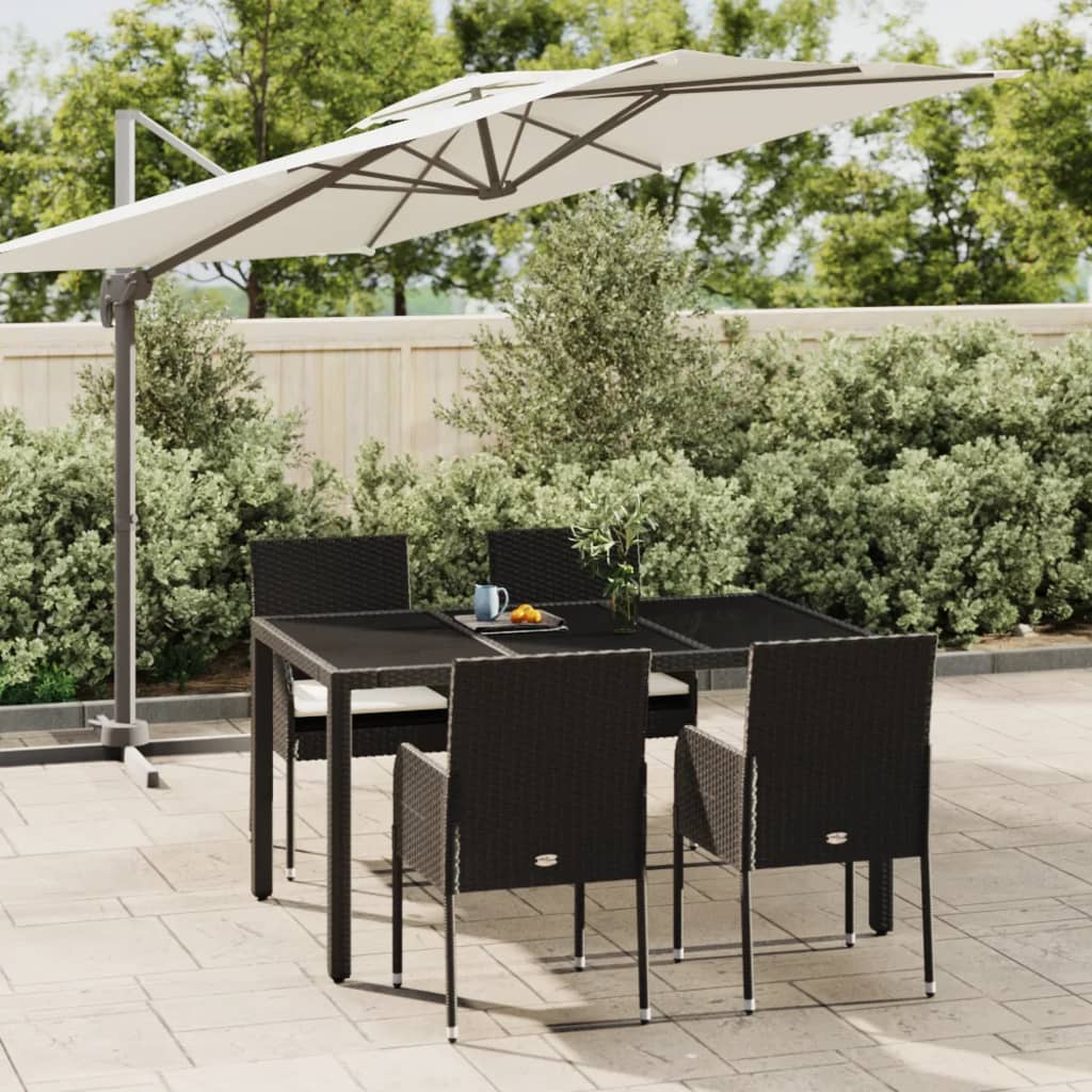5-delige Tuinset met kussens poly rattan zwart – afbeelding 1