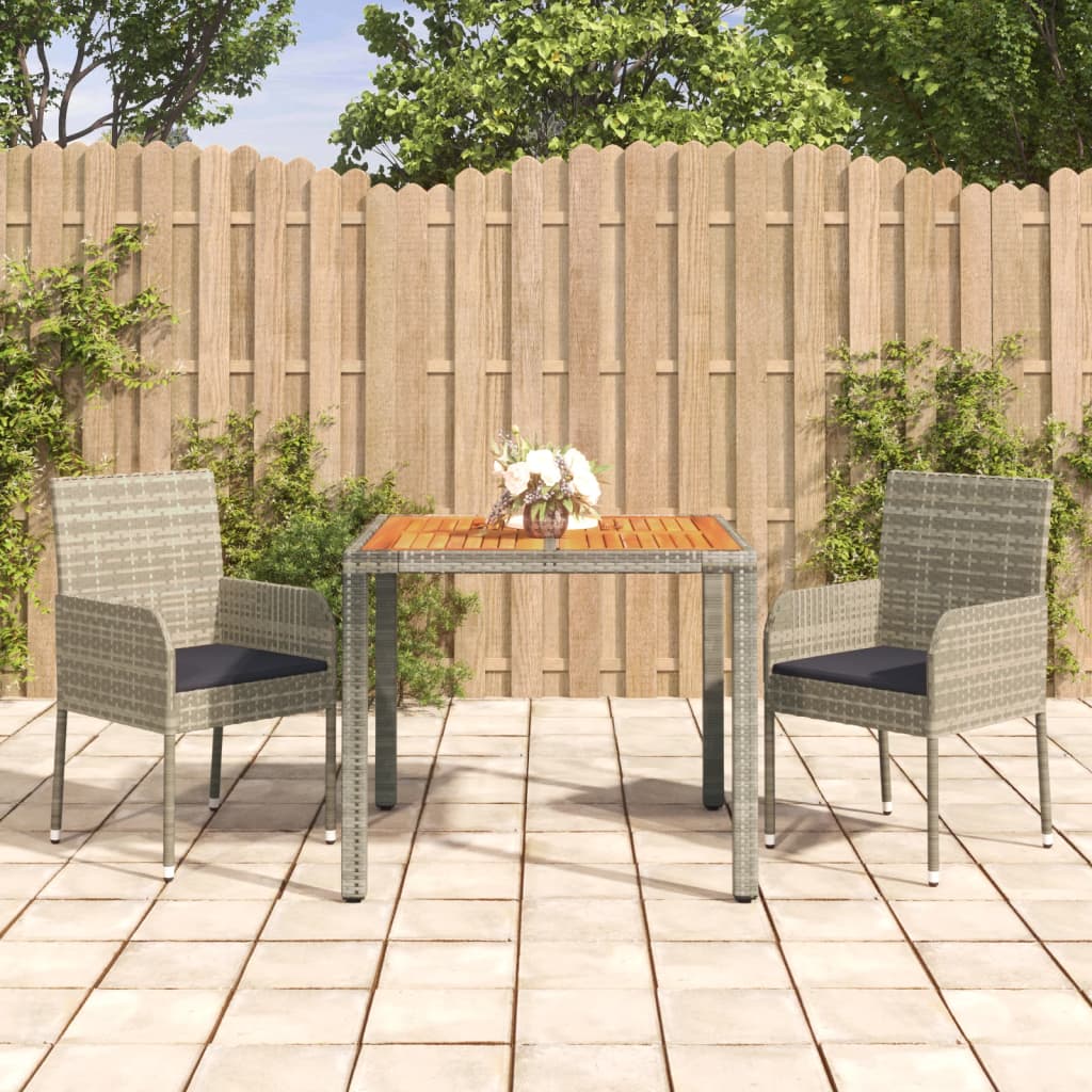 3-delige Tuinset met kussens poly rattan grijs