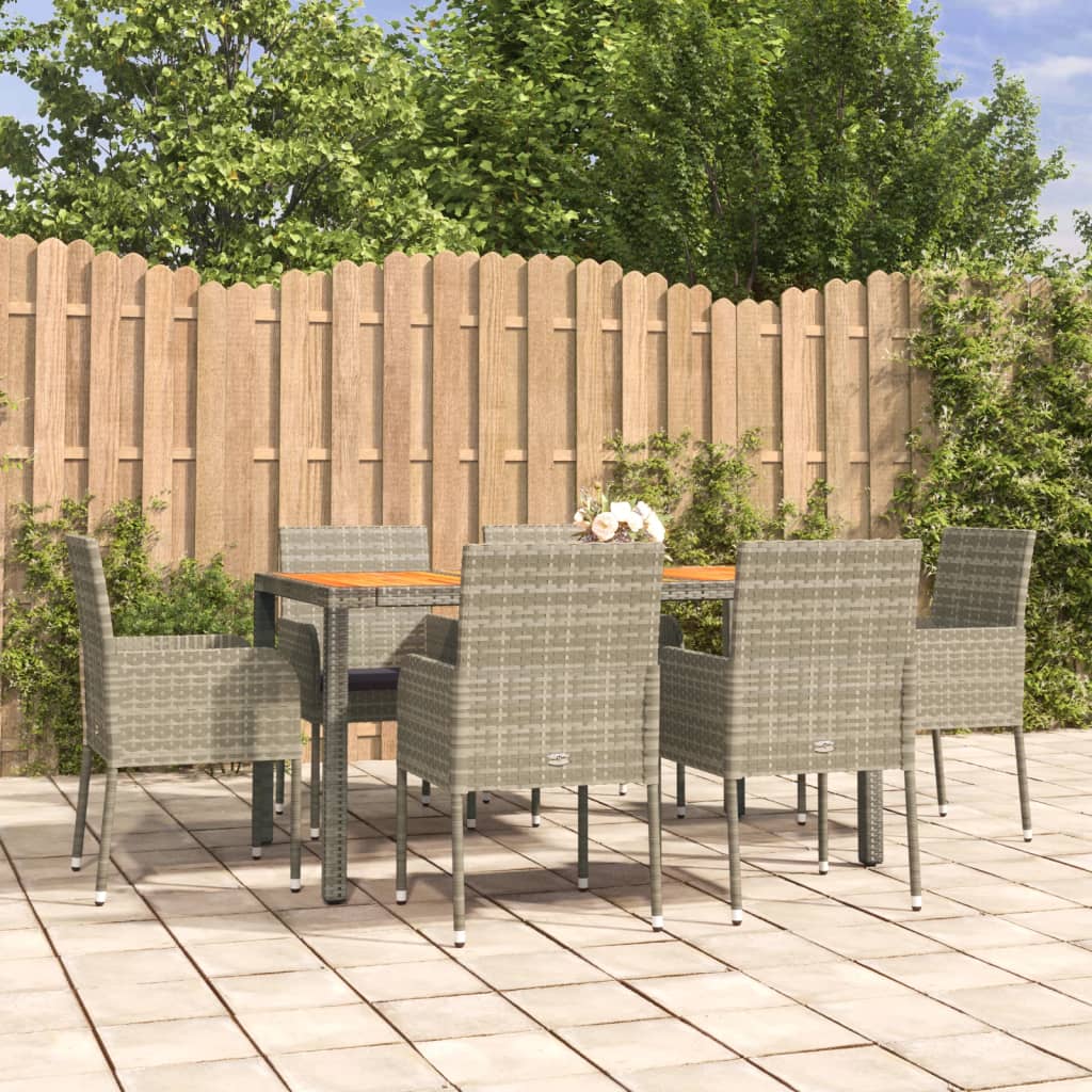 7-delige Tuinset met kussens poly rattan grijs – afbeelding 1