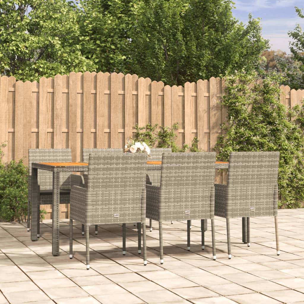 7-delige Tuinset met kussens poly rattan grijs – afbeelding 1