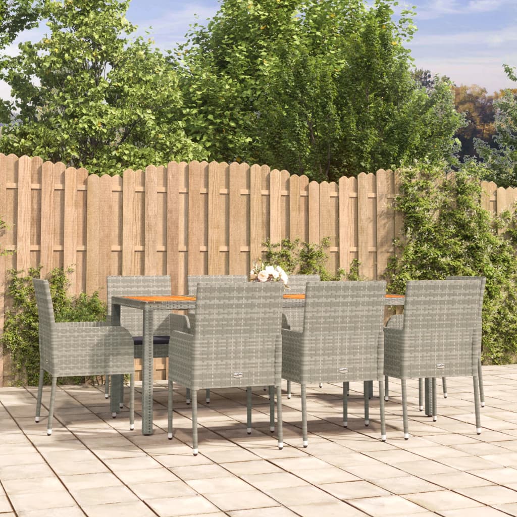9-delige Tuinset met kussens poly rattan grijs – afbeelding 1