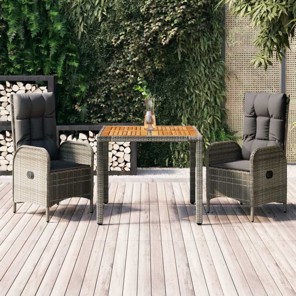 3-delige Tuinset met kussens poly rattan grijs – afbeelding 1