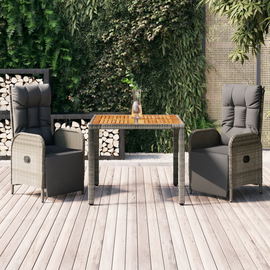 3-delige Tuinset met kussens poly rattan grijs – afbeelding 1