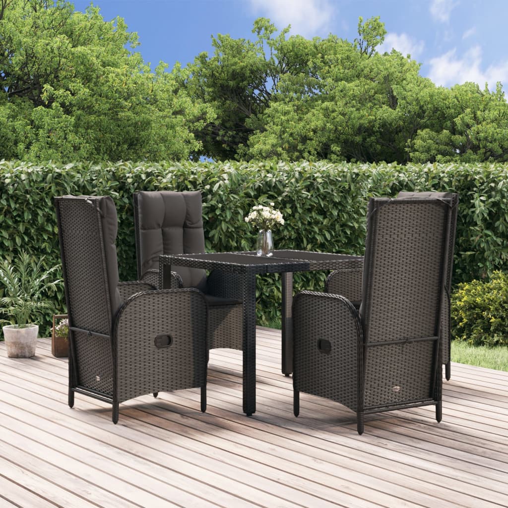 5-delige Tuinset met kussens poly rattan zwart