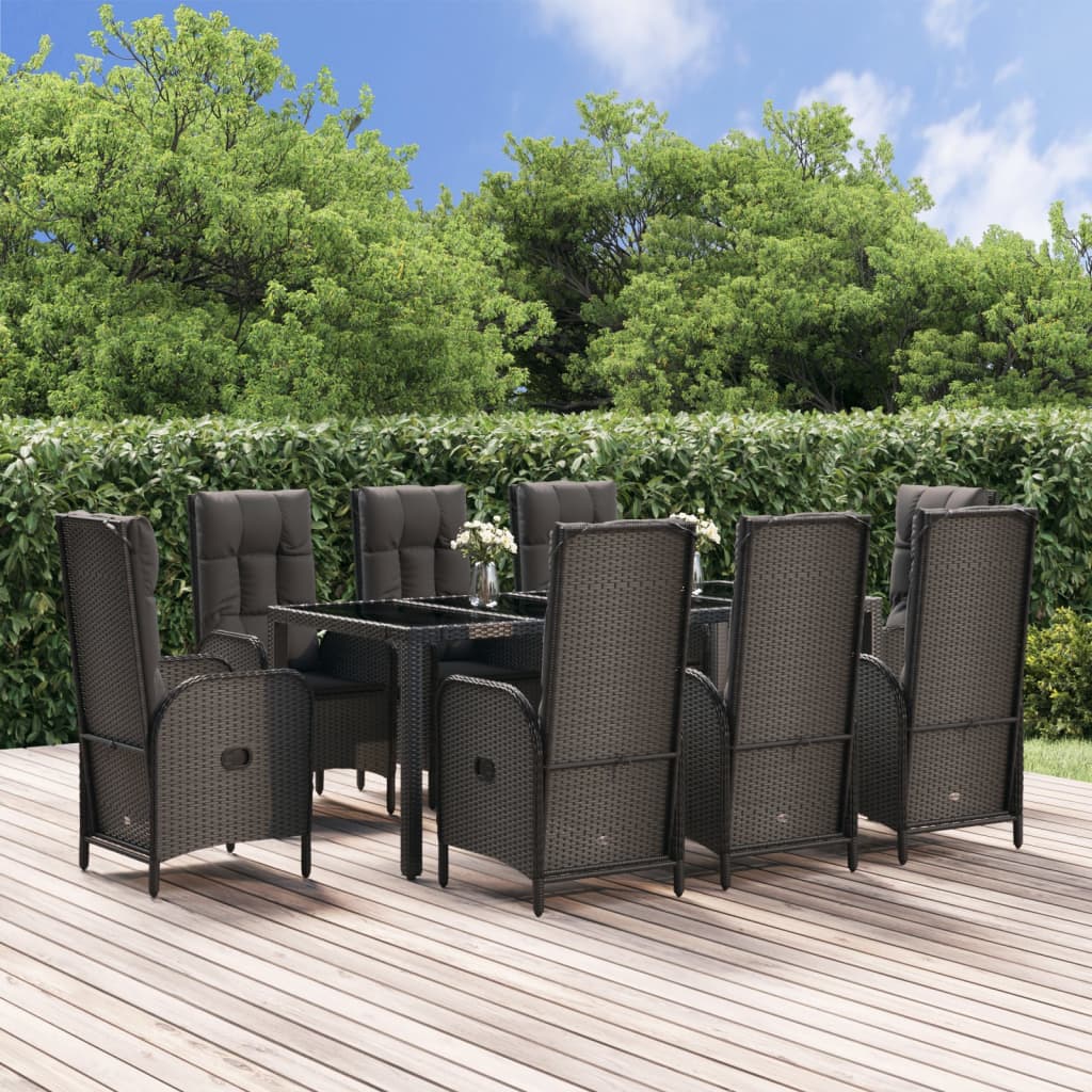 9-delige Tuinset met kussens poly rattan zwart en grijs – afbeelding 1