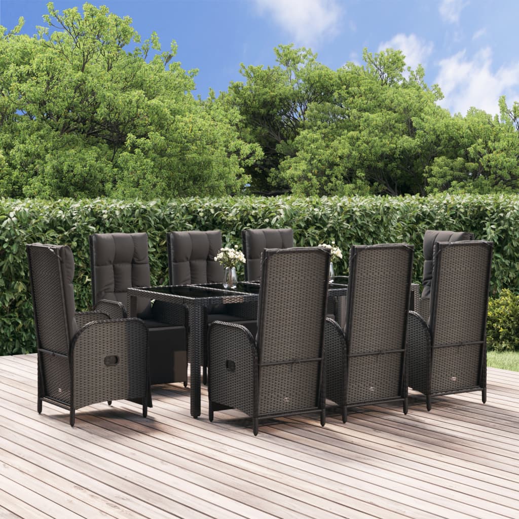 9-delige Tuinset poly rattan zwart – afbeelding 1