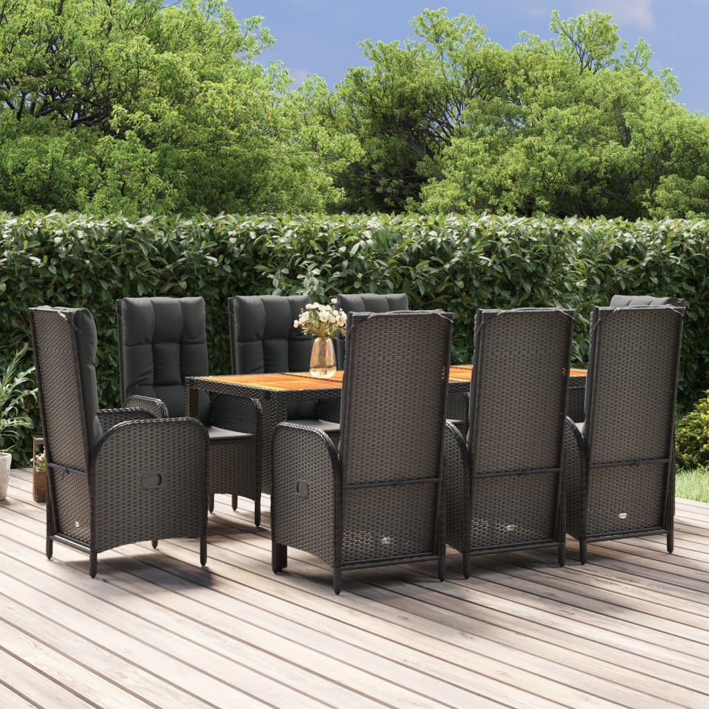 9-delige Tuinset poly rattan zwart – afbeelding 1