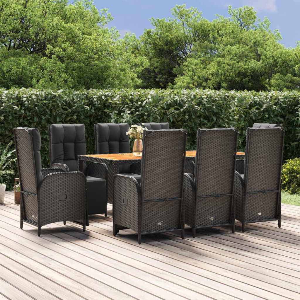 9-delige Tuinset poly rattan zwart – afbeelding 1