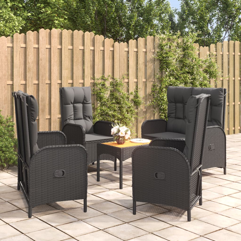 5-delige Tuinset met kussens poly rattan zwart