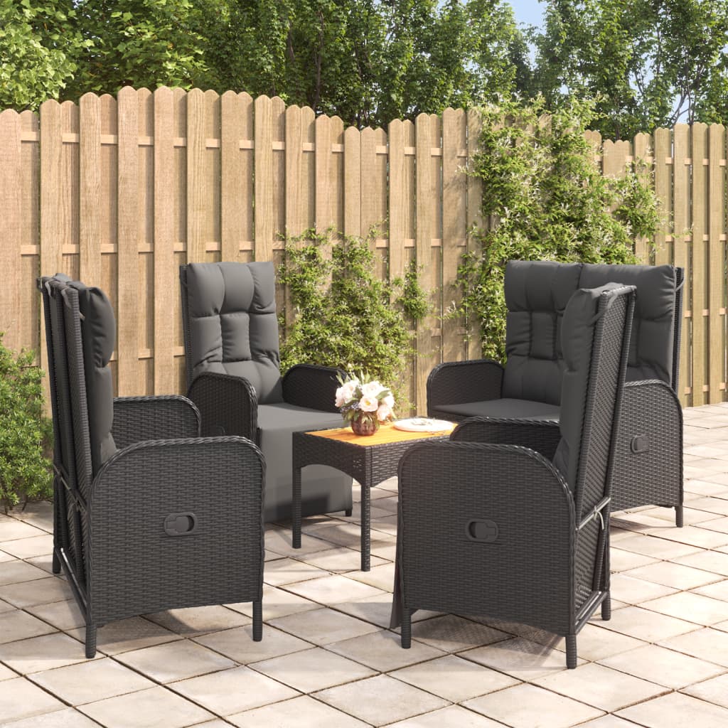5-delige Tuinset met kussens poly rattan zwart – afbeelding 1