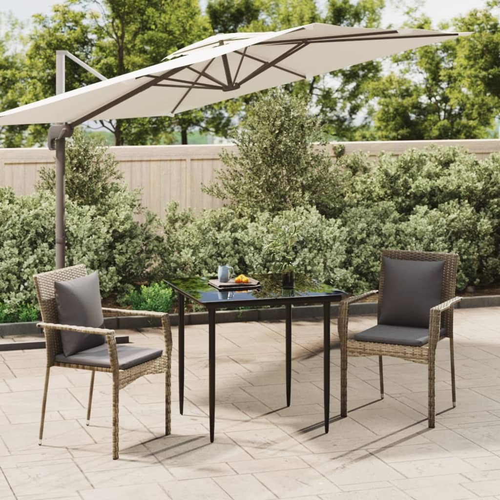 3-delige Tuinset met kussens poly rattan zwart en grijs – afbeelding 1