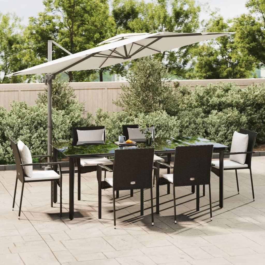 7-delige Tuinset met kussens poly rattan zwart – afbeelding 1