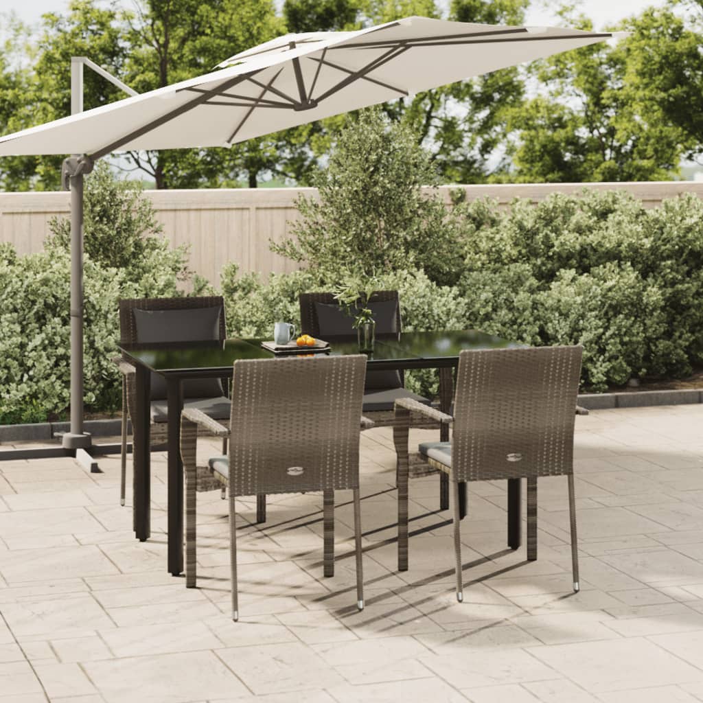 5-delige Tuinset met kussens poly rattan zwart en grijs – afbeelding 1