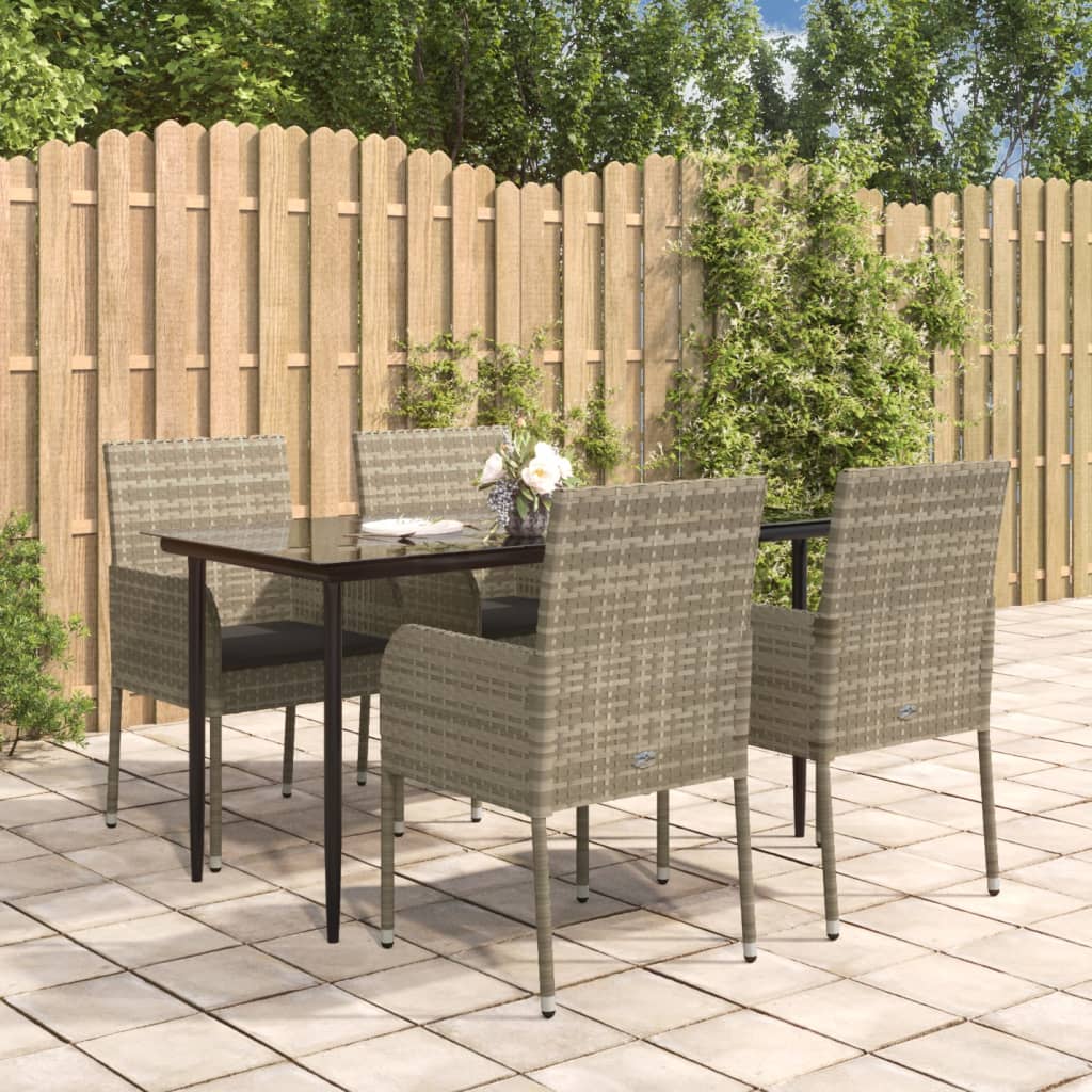 5-delige Tuinset met kussens poly rattan zwart en grijs