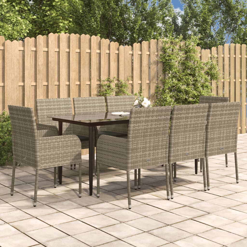 9-delige Tuinset met kussens poly rattan zwart en grijs – afbeelding 1