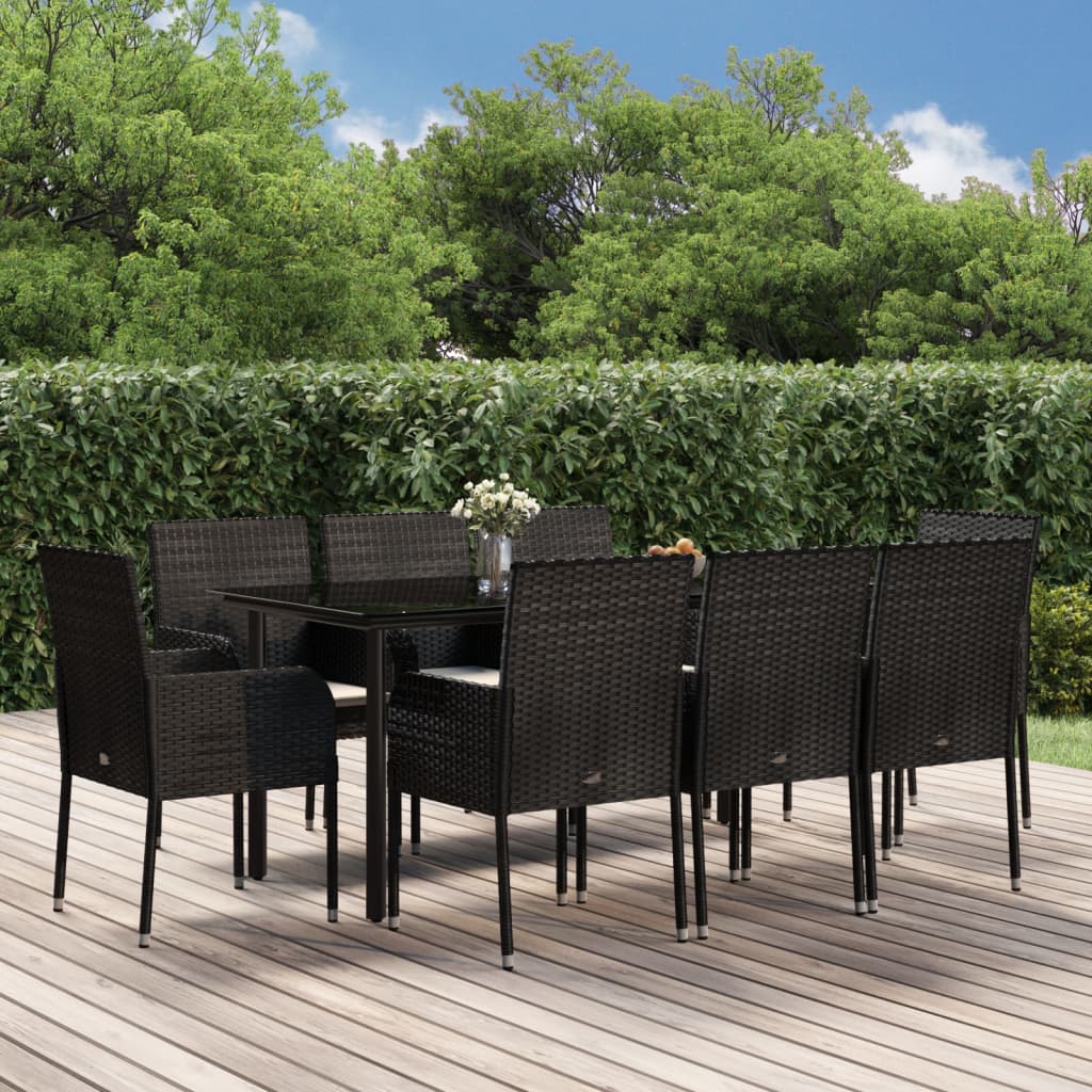 9-delige Tuinset poly rattan zwart – afbeelding 1