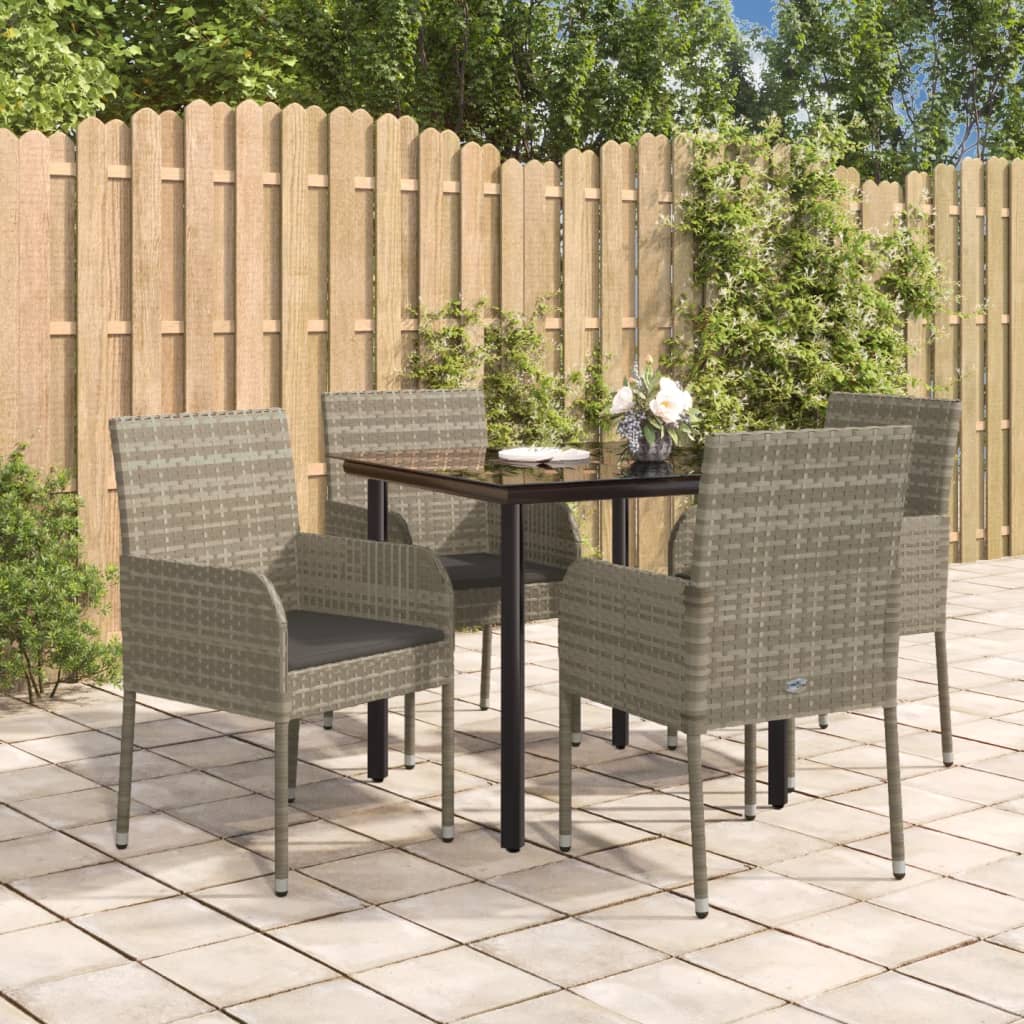 5-delige Tuinset met kussens poly rattan zwart en grijs