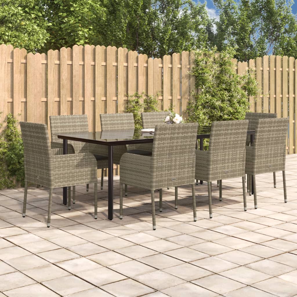 9-delige Tuinset met kussens poly rattan zwart en grijs