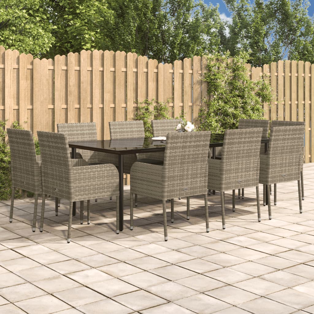 11-delige Tuinset met kussens poly rattan zwart en grijs