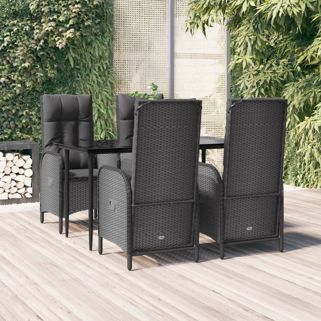 5-delige Tuinset met kussens poly rattan zwart – afbeelding 1