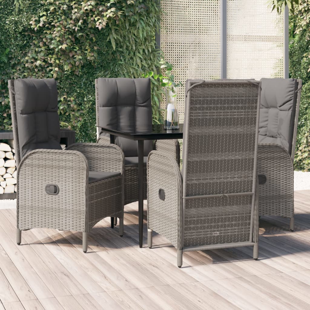 5-delige Tuinset met kussens poly rattan zwart en grijs – afbeelding 1