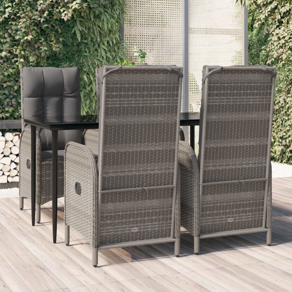 5-delige Tuinset met kussens poly rattan zwart en grijs – afbeelding 1