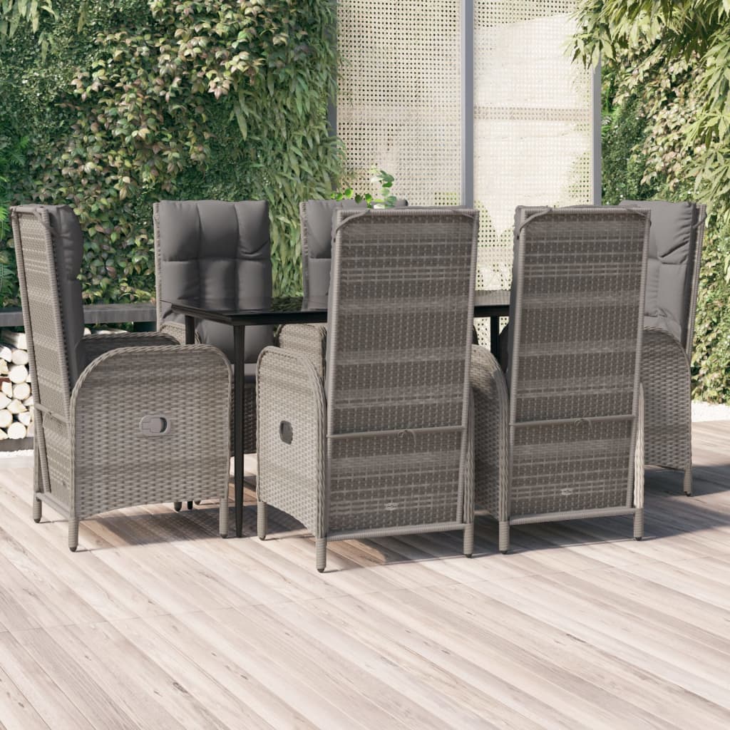 7-delige Tuinset met kussens poly rattan zwart en grijs – afbeelding 1