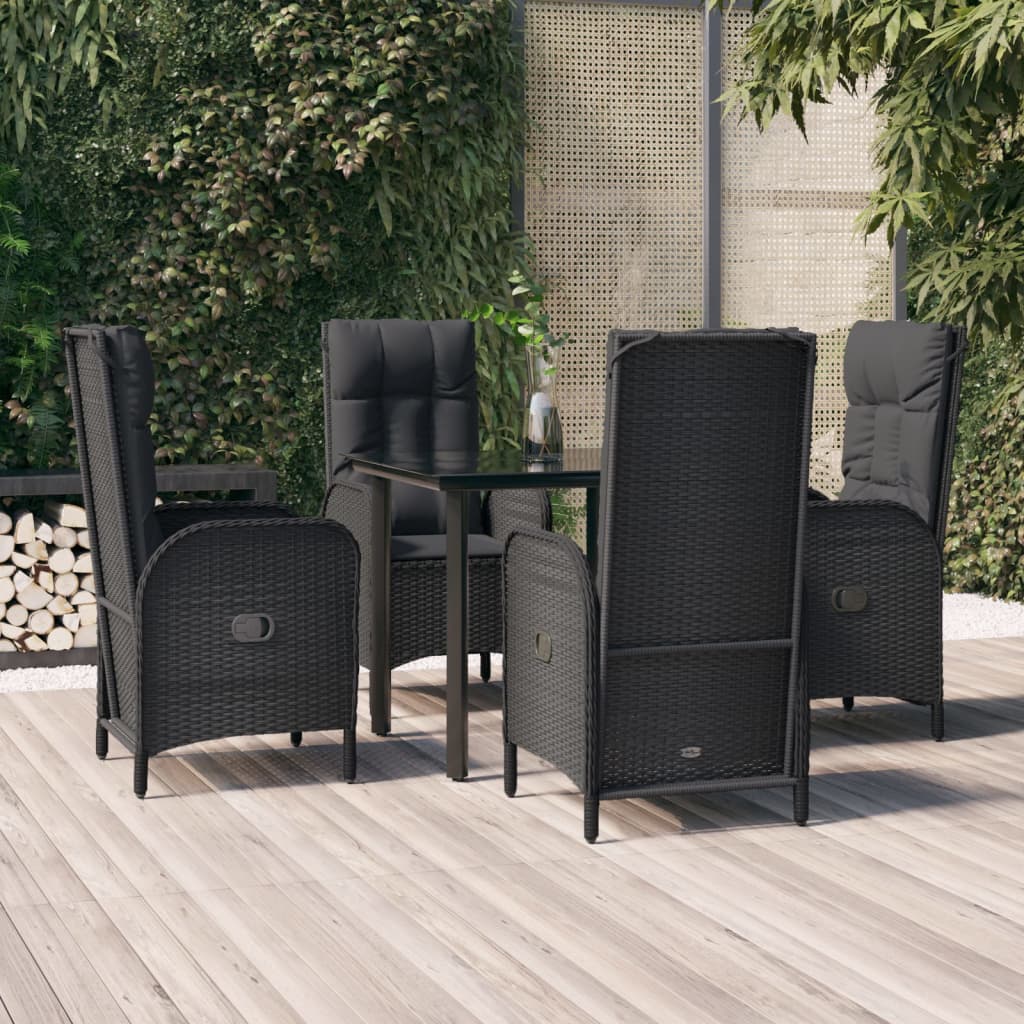 5-delige Tuinset met kussens poly rattan zwart – afbeelding 1