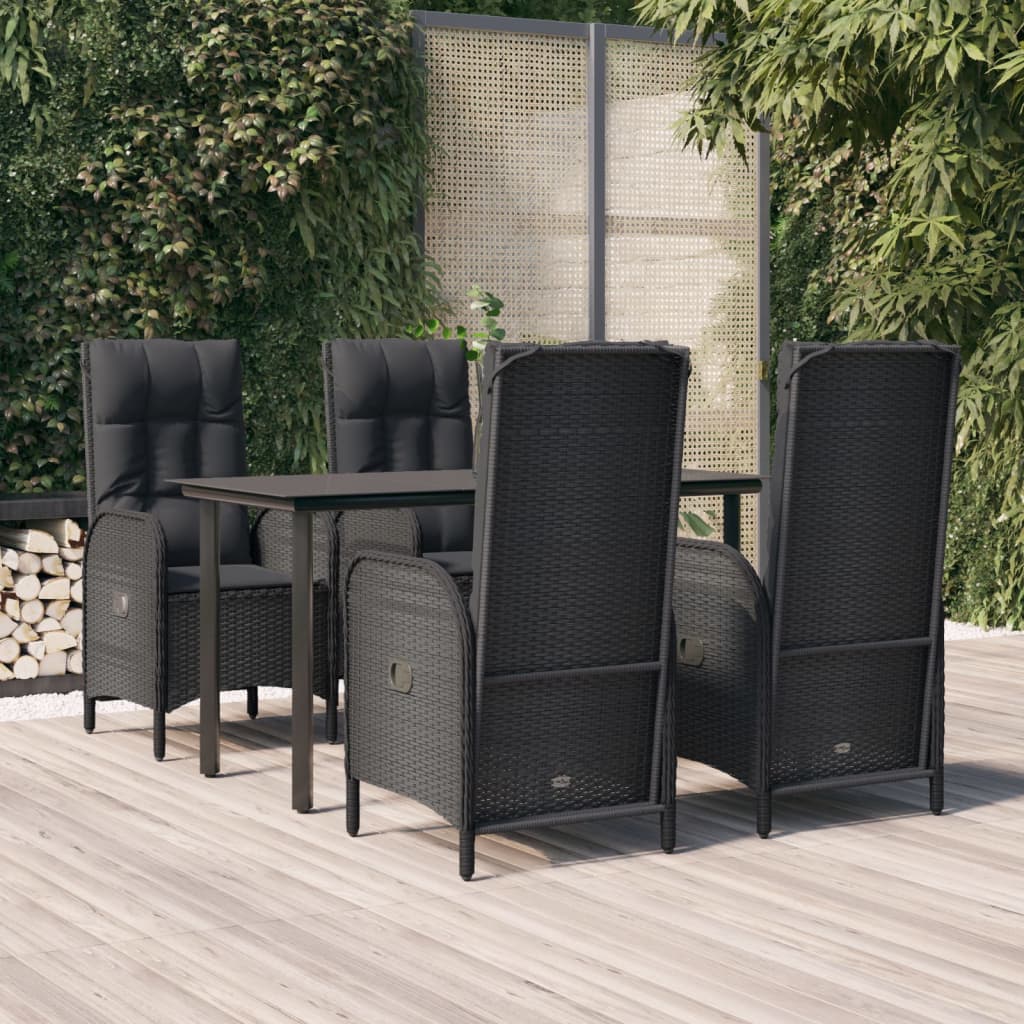 5-delige Tuinset met kussens poly rattan zwart – afbeelding 1