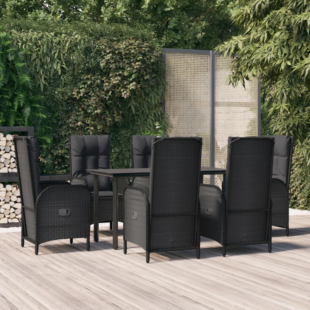 7-delige Tuinset met kussens poly rattan zwart – afbeelding 1
