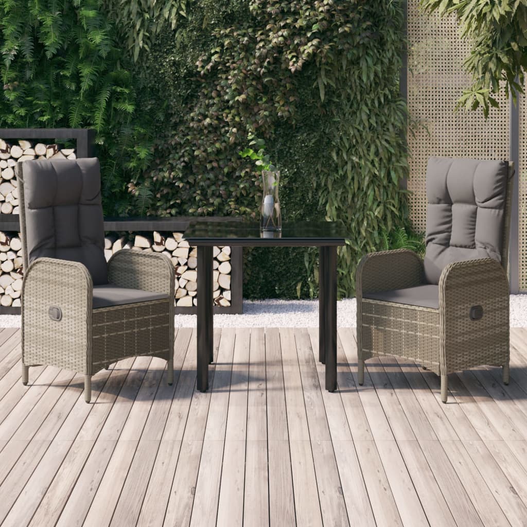 3-delige Tuinset met kussens poly rattan zwart en grijs – afbeelding 1