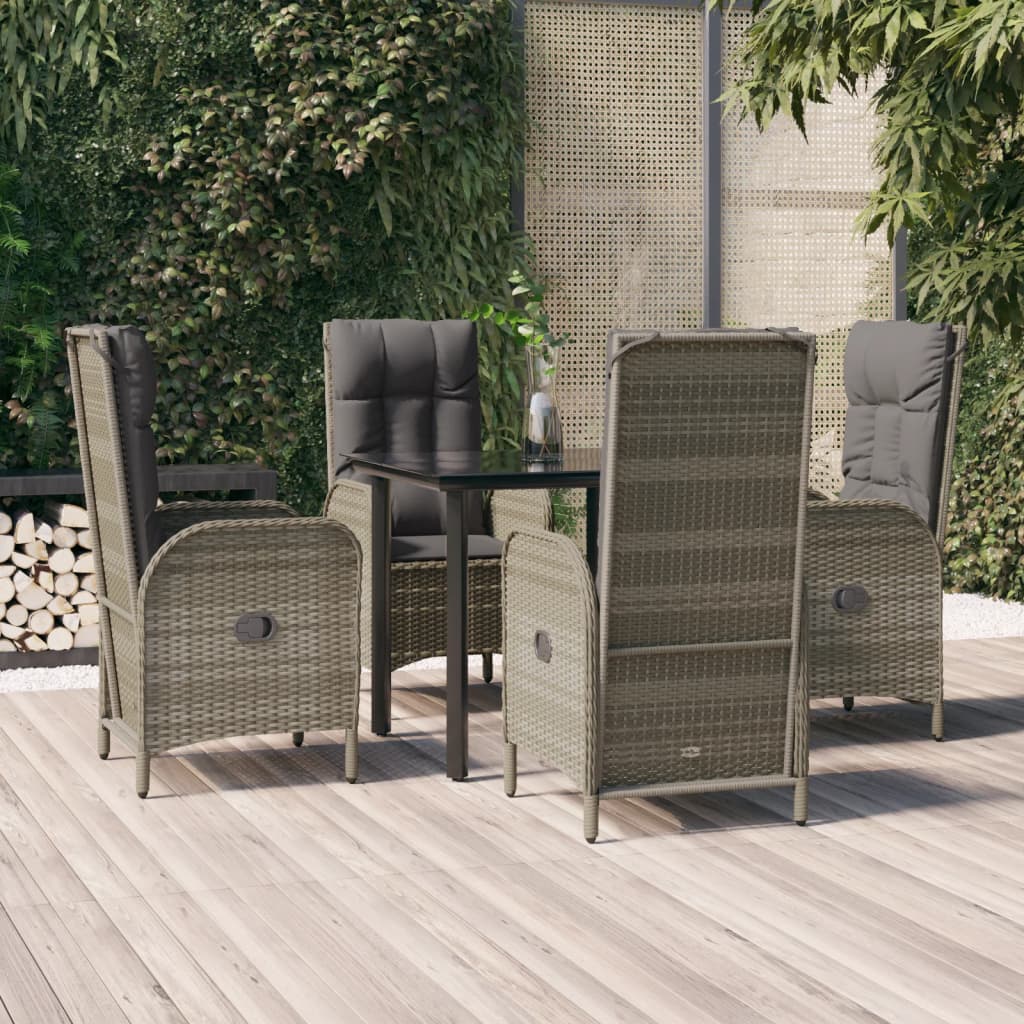 5-delige Tuinset met kussens poly rattan zwart en grijs – afbeelding 1